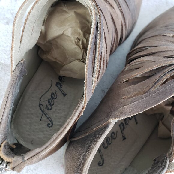 Free People Lost Valley Ankle Boots Leather Strappy Distressed Taupe sz 39 Boho - Picture 12 of 16
